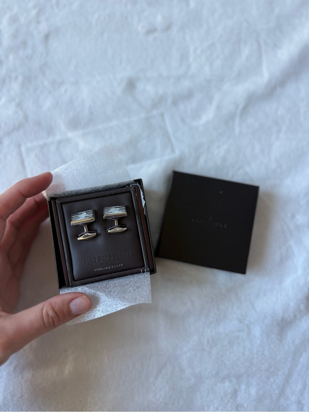 Tateossian London CL6017 Sterling Silver Black & White MOP Cufflinks w/ Box